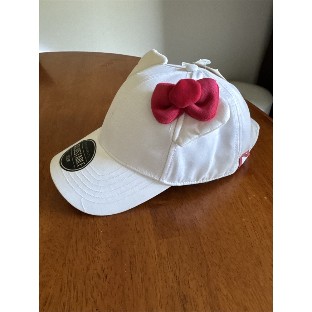 Hello Kitty Figural Ears White Baseball Cap Red Bow Strapback OSFA 100% Cotton